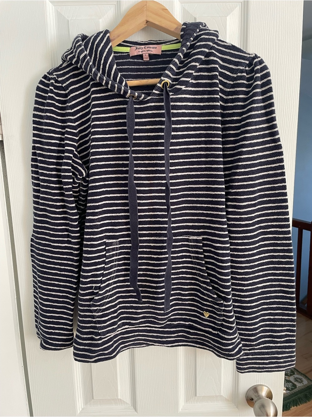 Juicy Couture Navy and White Striped Hoodie Pullover